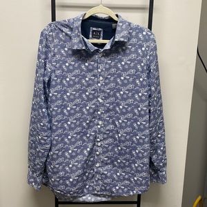 ARMANI EXCHANGE slim BLUE WHITE mens Large Long Sleeve Button Up Shirt